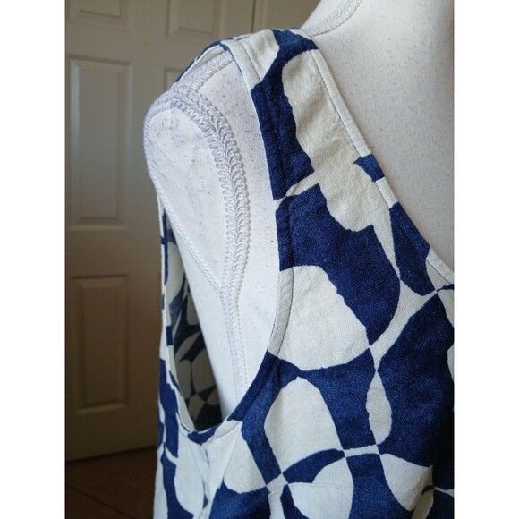 Sonoma Womens Blouse Large Linen Blend Blue Beige Sleeveless Coastal Beach - Picture 5 of 14
